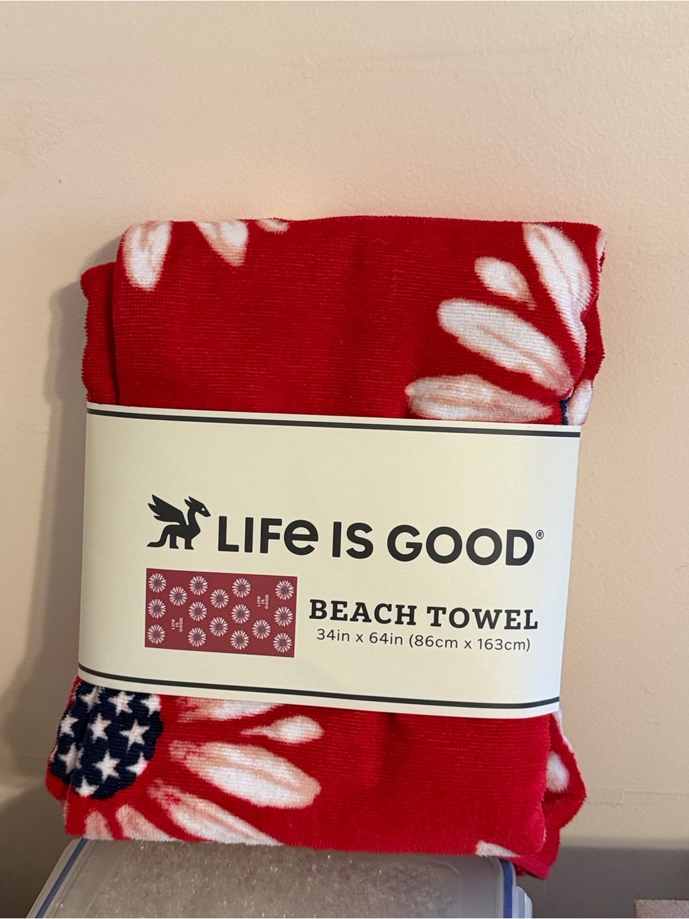Life Is Good Red and White Floral Beach Towel